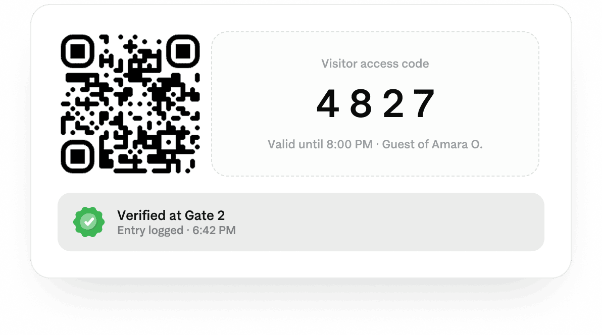 Visitor access code being verified at the gate
